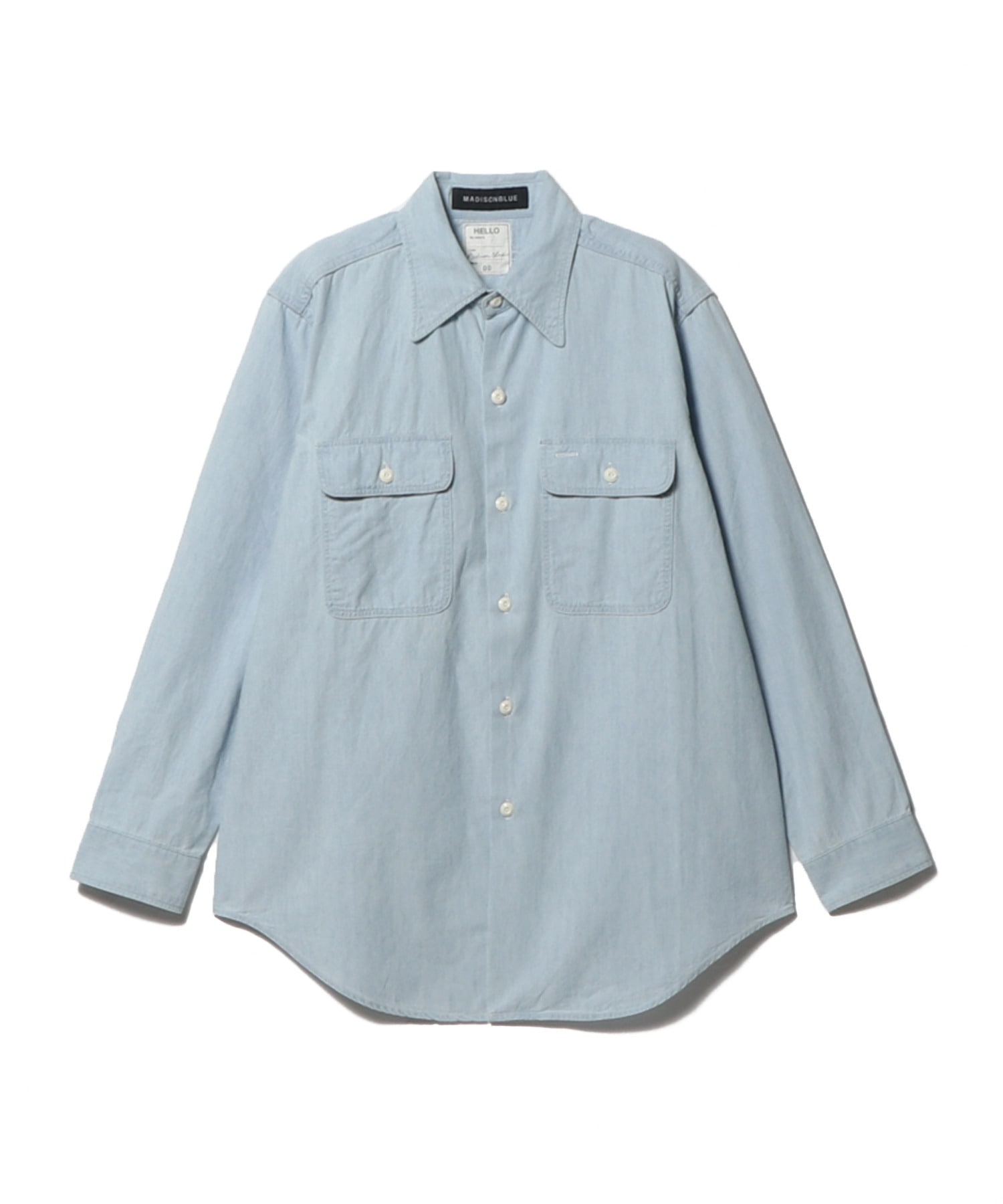 127マディソンブルー コットン100％刺繍ハンプトンシャツ水色F日本製